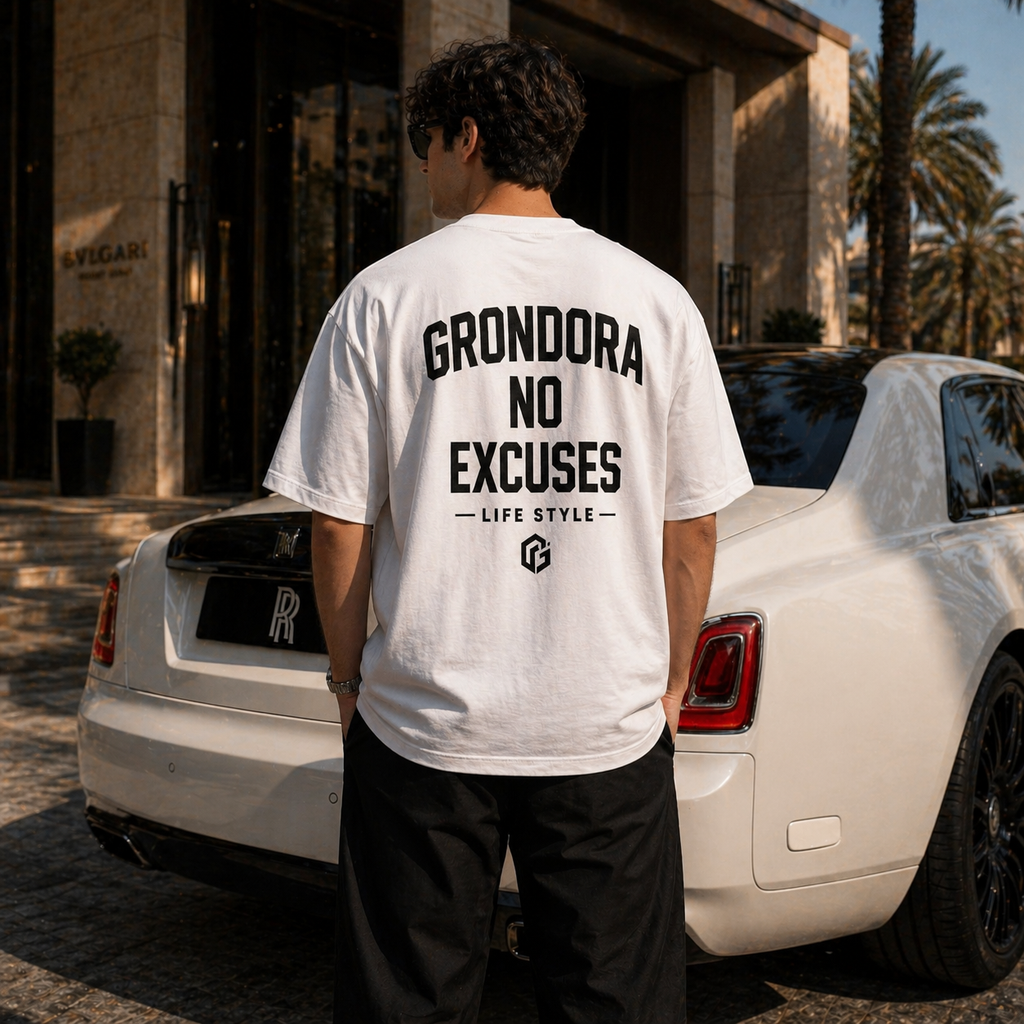 GRONDORA “No Excuses” Premium Oversized T-Shirt – White