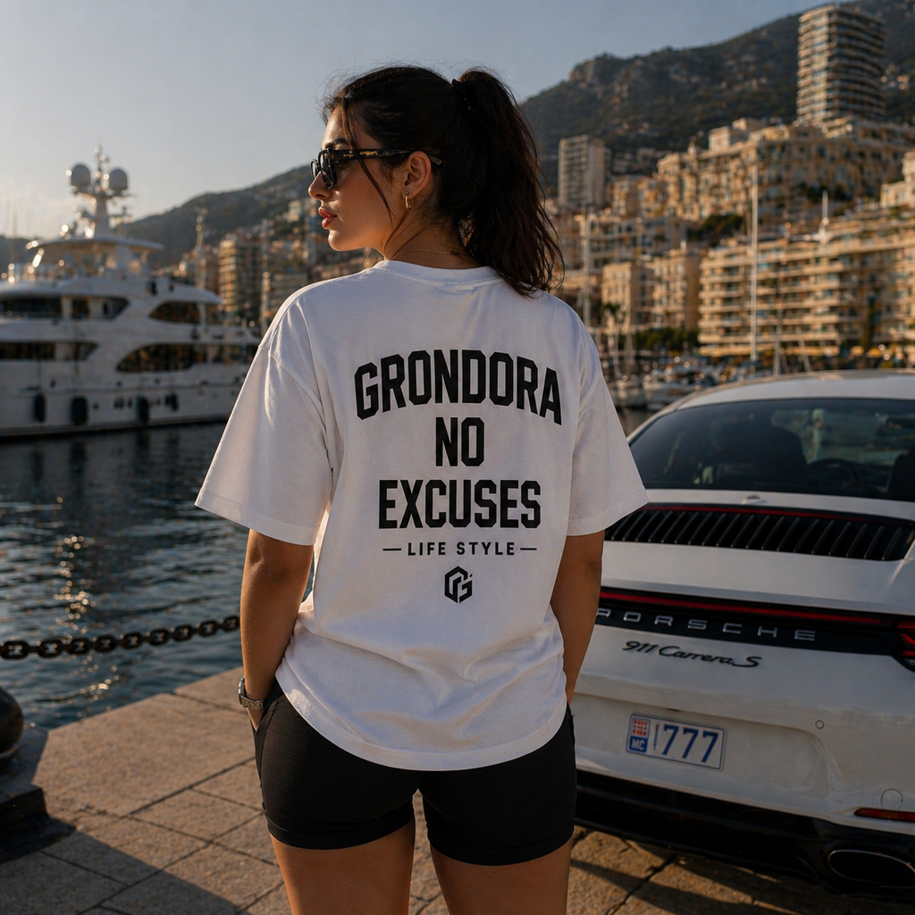 GRONDORA “No Excuses” Premium Oversized T-Shirt – White