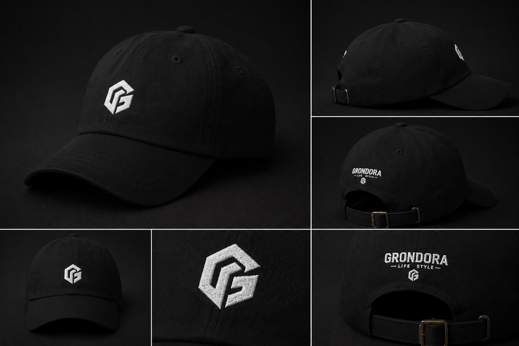 GRONDORA Signature Black Cap – Premium Embroidered Streetwear Hat